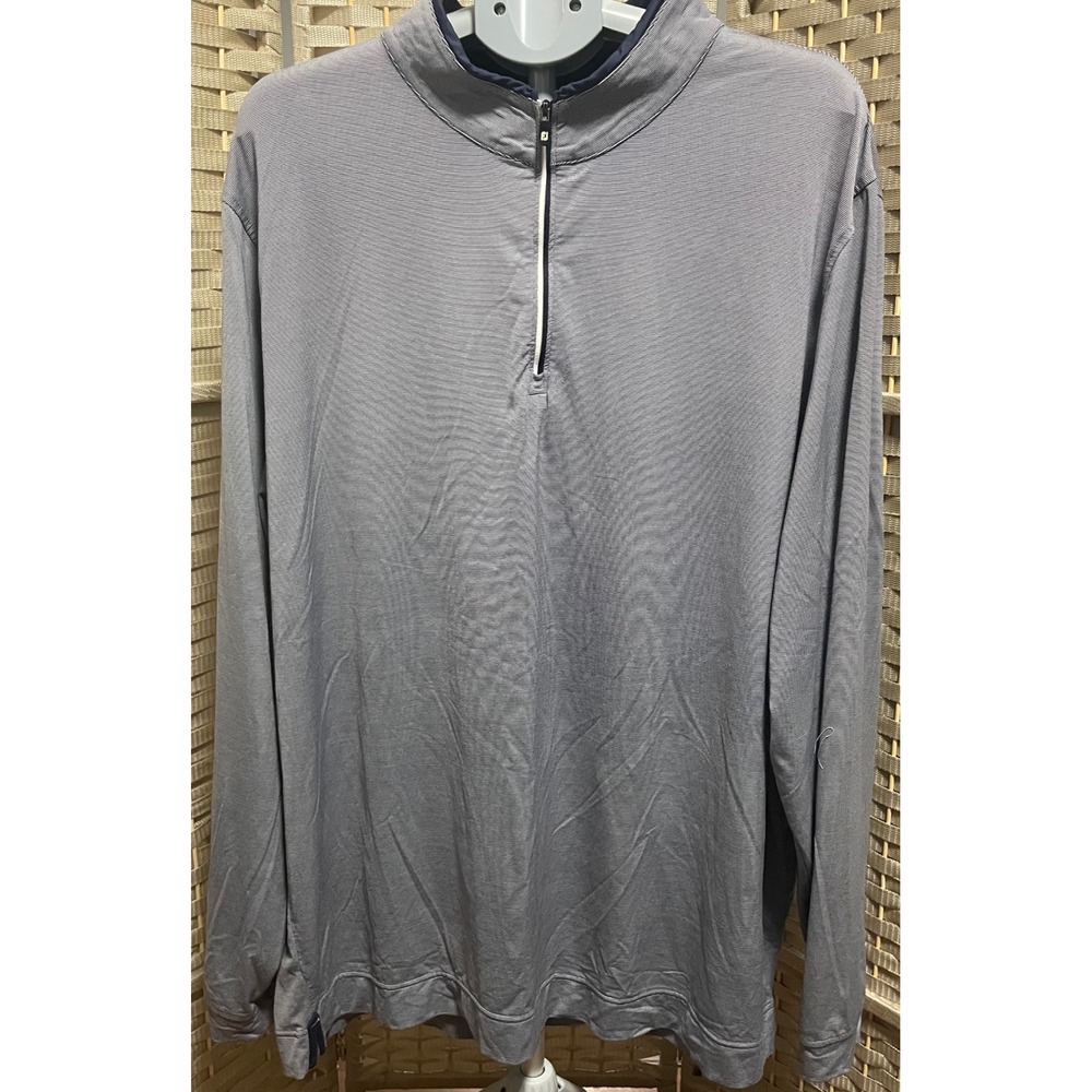 FootJoy Mens 3XL Quarter Zip Pullover Micro Stripe Navy White Golf Shirt L/S